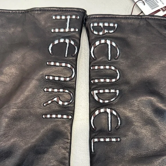 henri bendel Black Long Leather Gloves with Embellished Logo - Picture 2 of 8